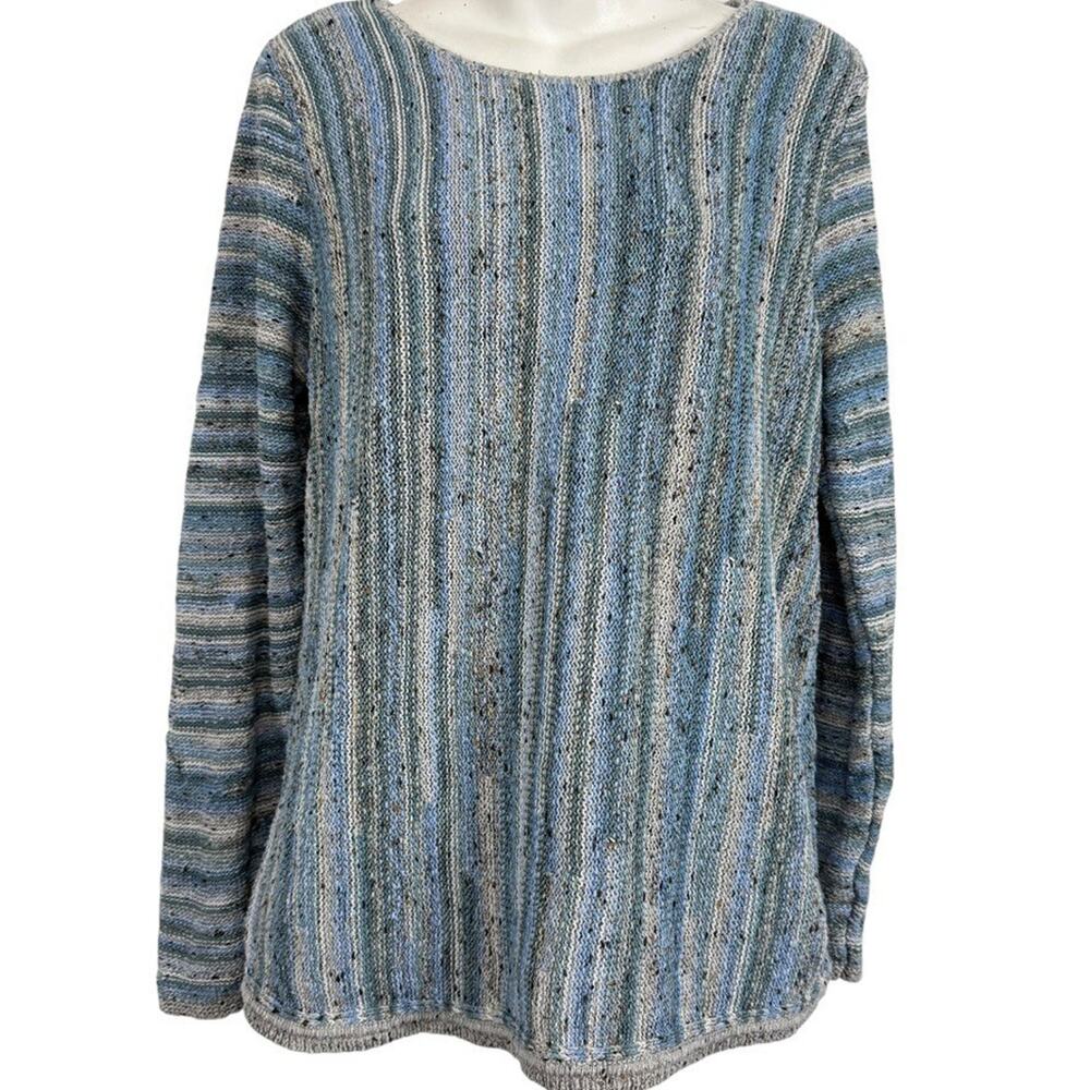 J Jill Blue Cotton Blend Striped Chunky Knit Sweater Pullover Oversized sz M